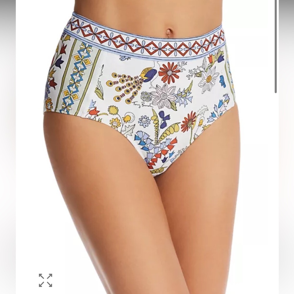Tory Burch Meadow Folly High Waisted Floral Peacock Bikini Bottoms — Medium